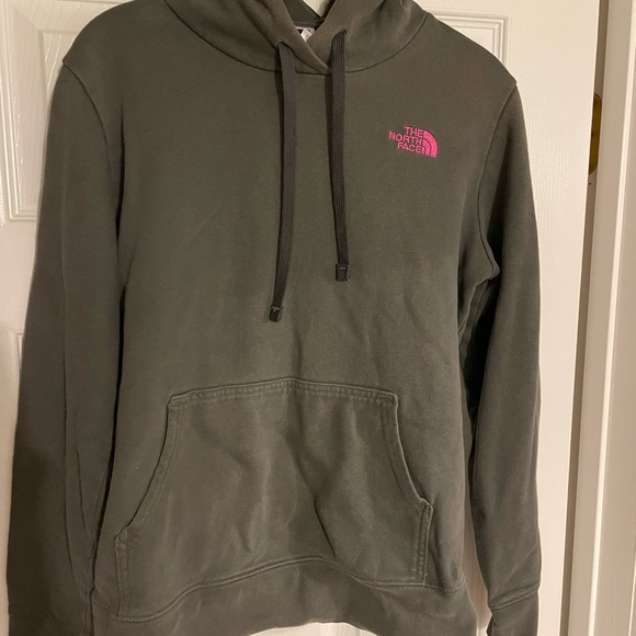 The North Face Tops - North Face Sweatshirt Hoodie. Gray/green with hot pink logo. Womens Medium